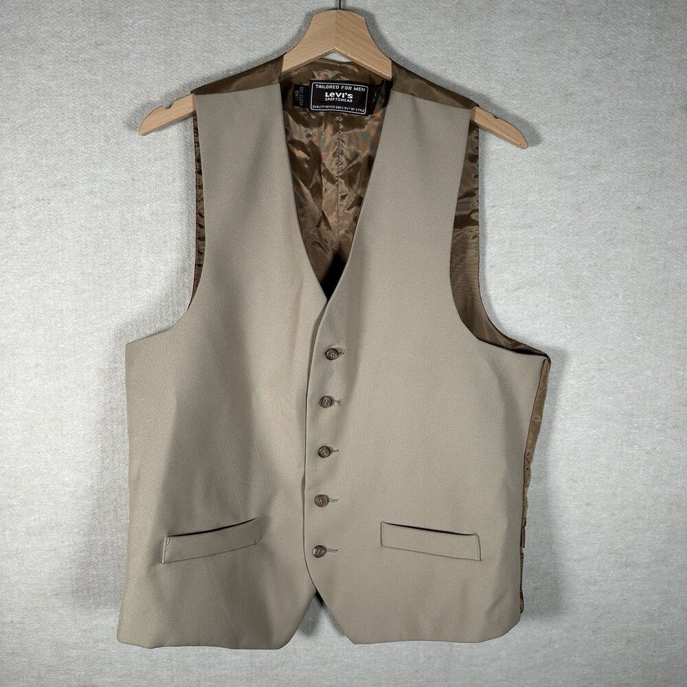 Vintage Levis Sportswear Action Suit Vest Mens Brown Beige Tan Buttons Western